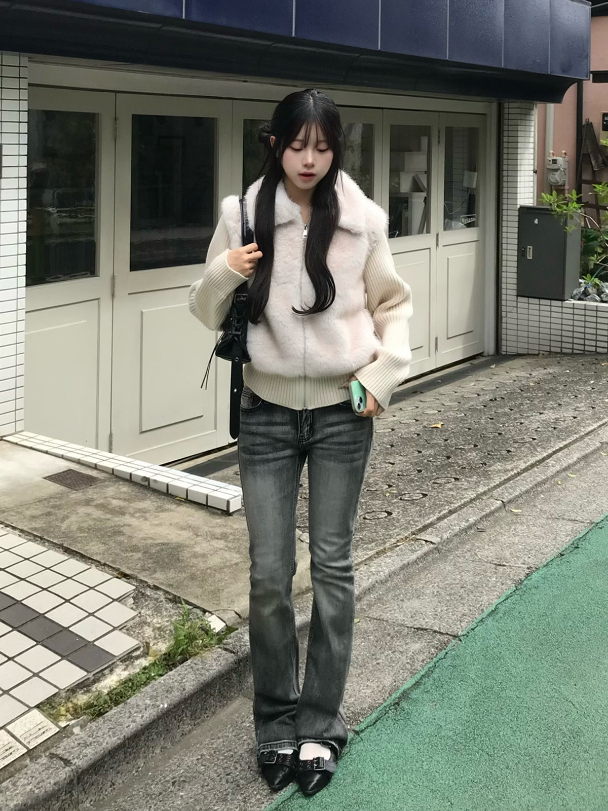 リブニットドッキングファーライクブルゾン