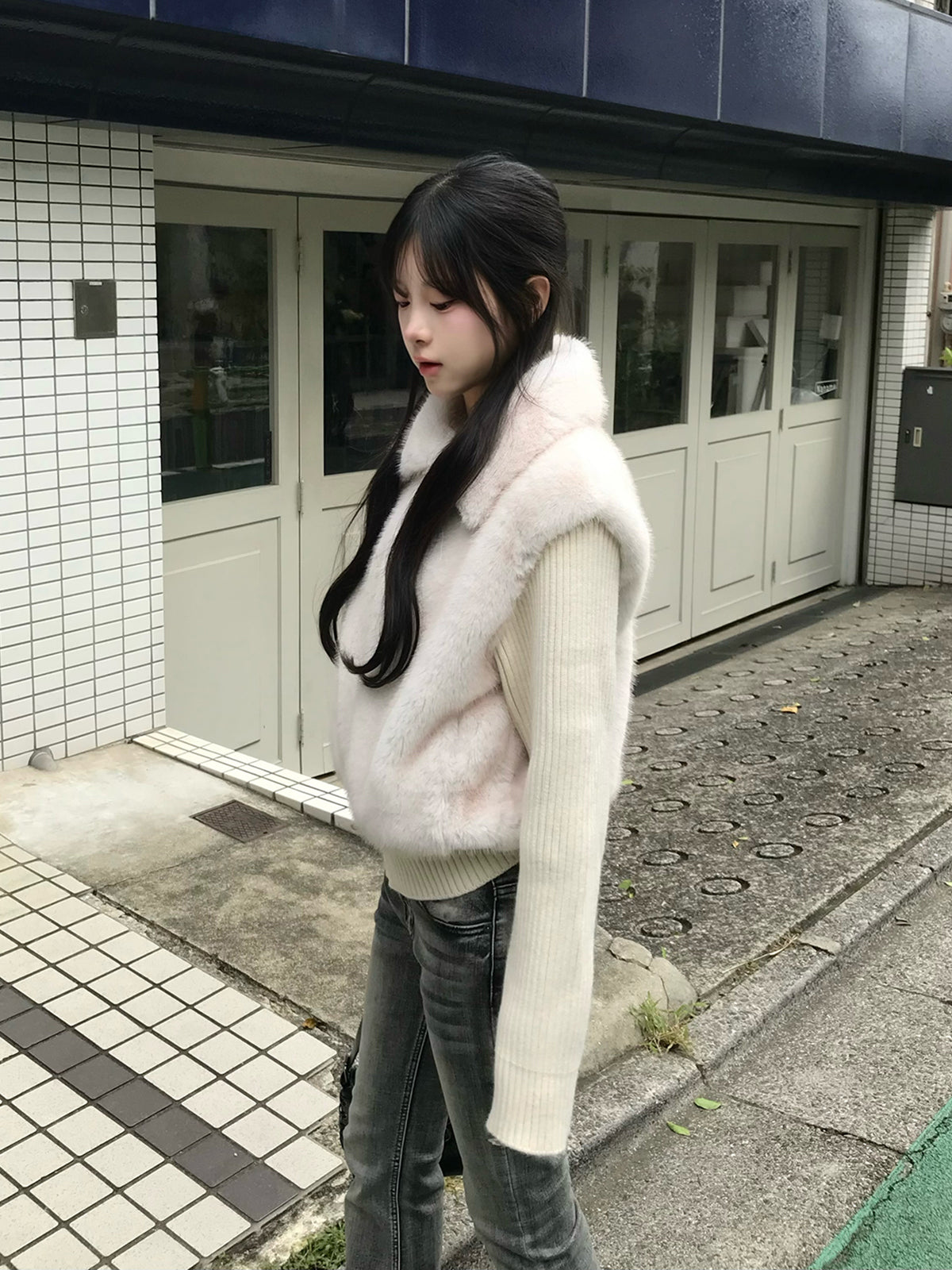 リブニットドッキングファーライクブルゾン