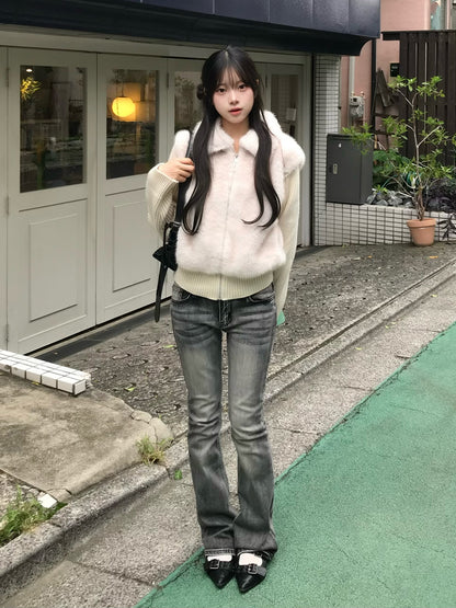 リブニットドッキングファーライクブルゾン