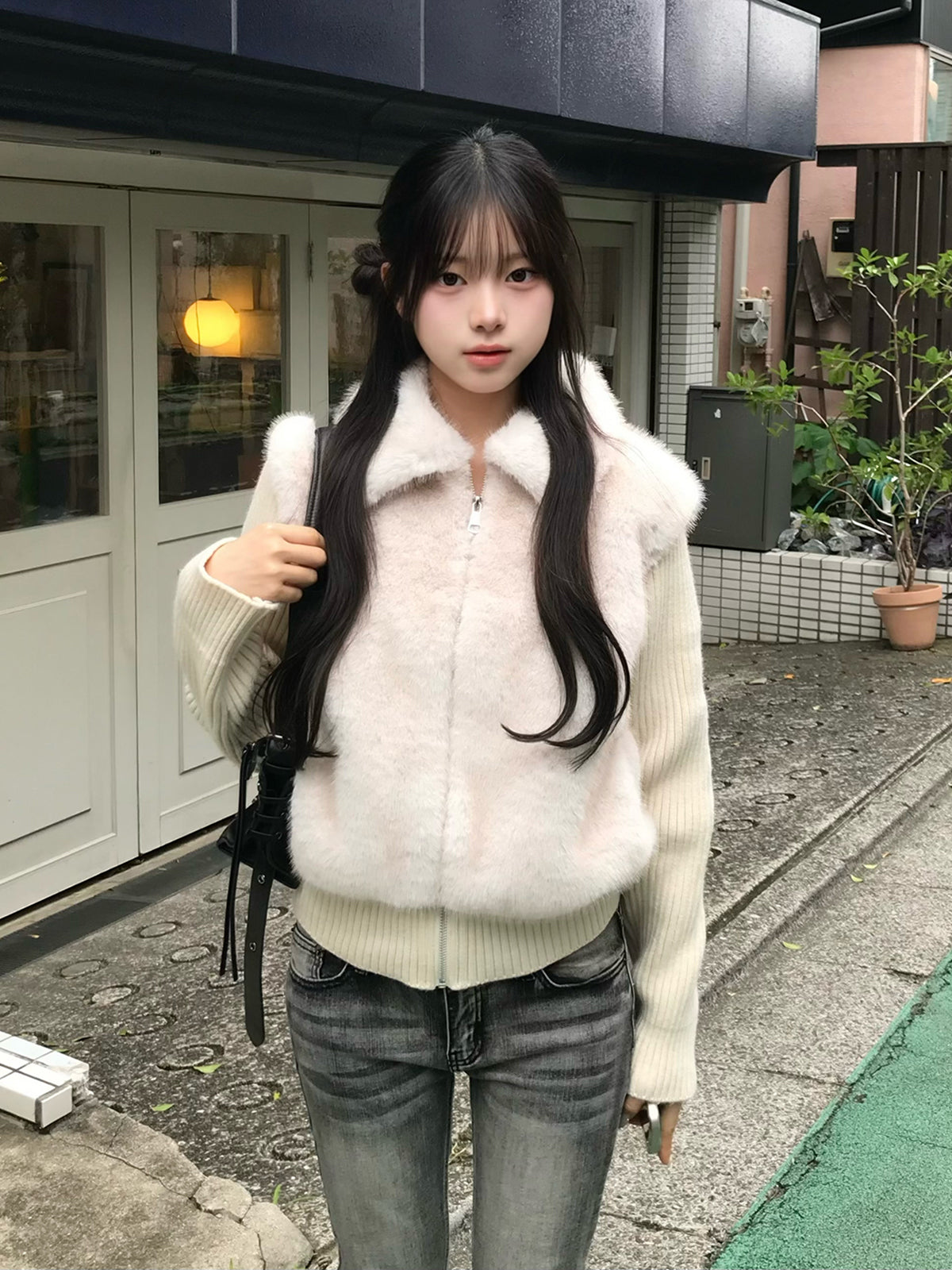リブニットドッキングファーライクブルゾン