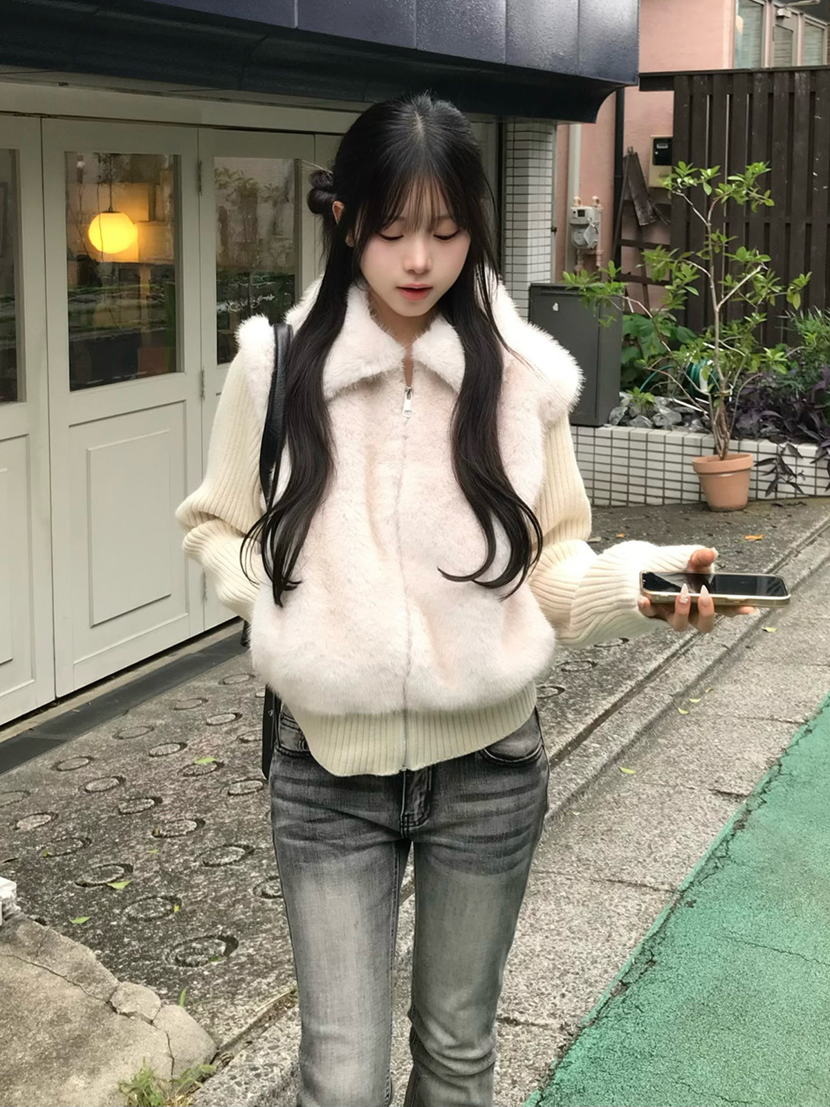 リブニットドッキングファーライクブルゾン
