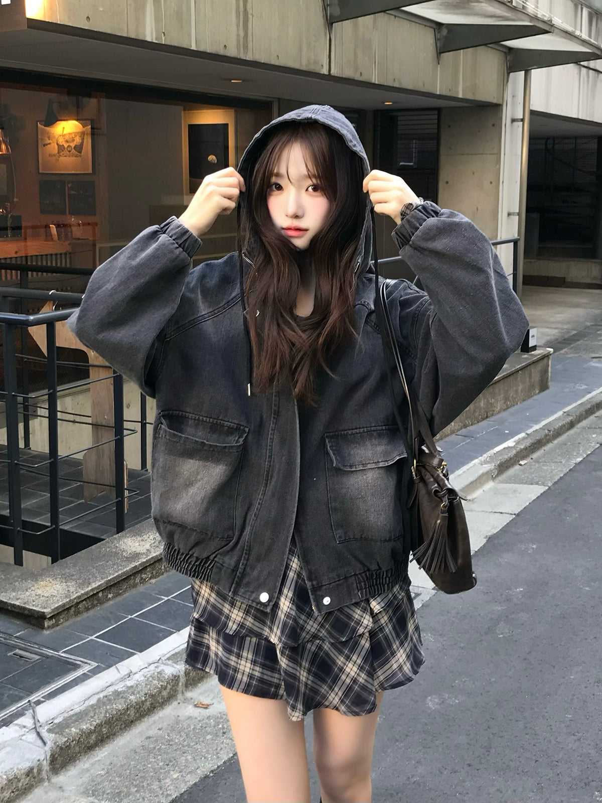 デニムウォッシュダブルジップブルゾン