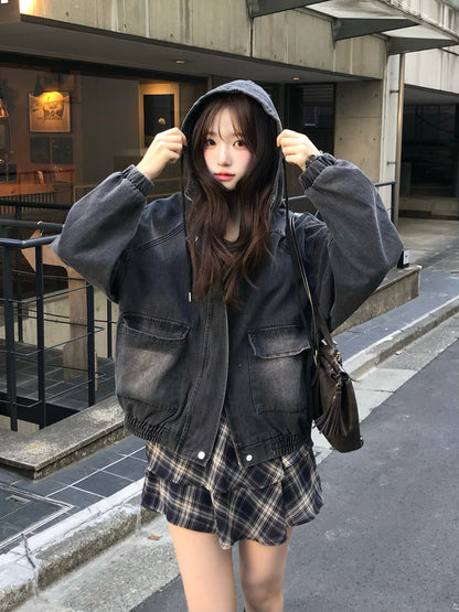 デニムウォッシュダブルジップブルゾン