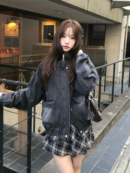 デニムウォッシュダブルジップブルゾン