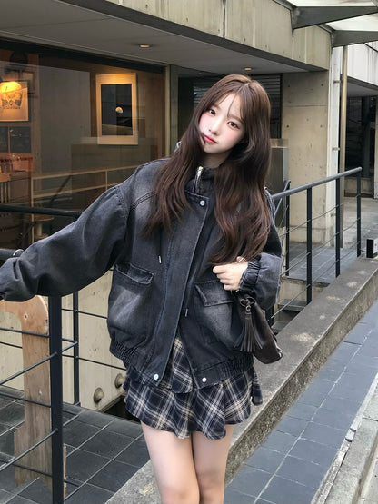 デニムウォッシュダブルジップブルゾン