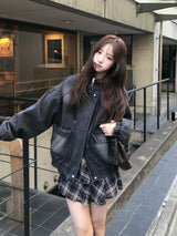 デニムウォッシュダブルジップブルゾン - ブラック