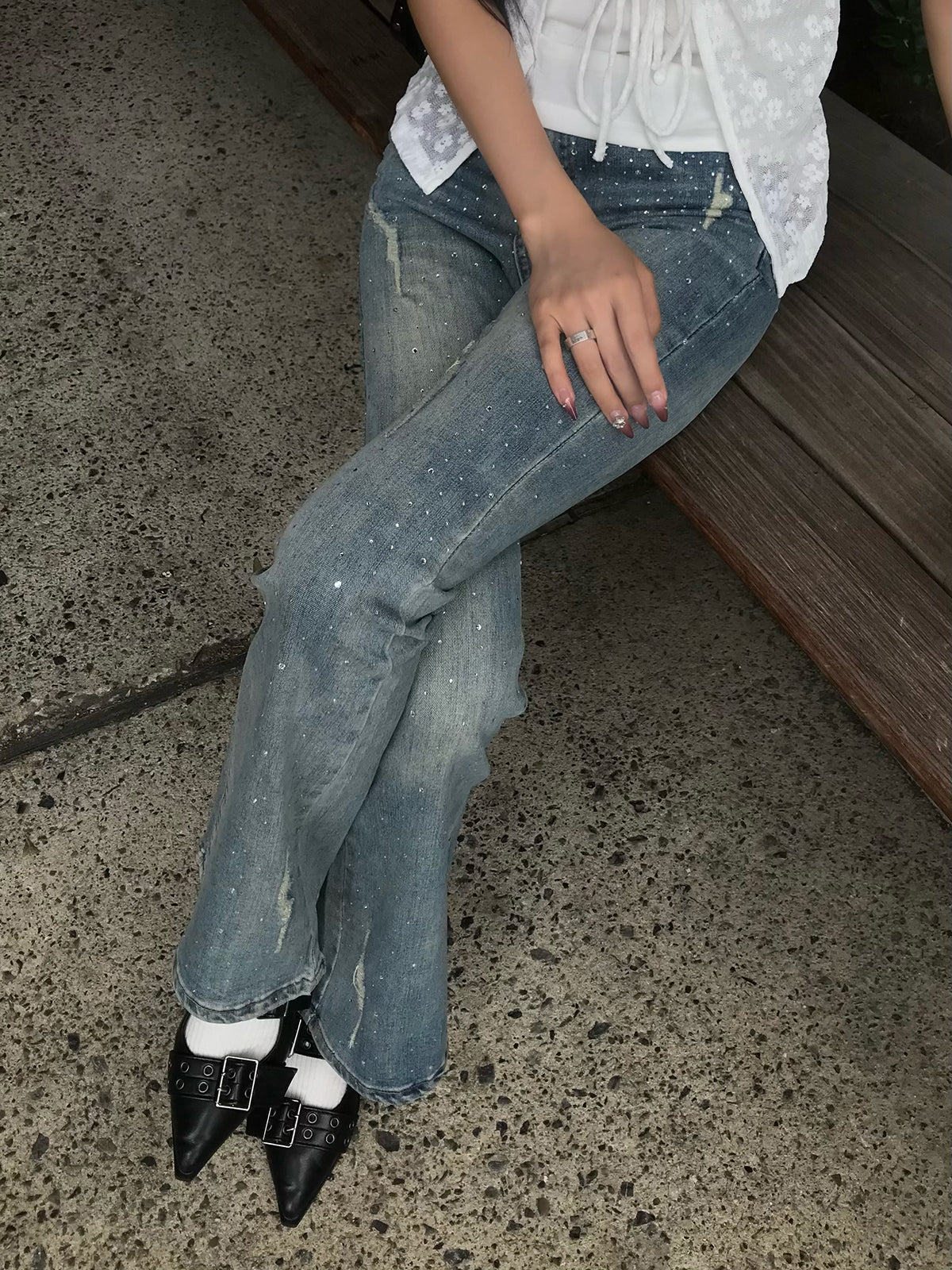 guapi フレアデニム 28 ラインストーン クリスタル guapi フレアデニム 28 ラインストーン クリスタル