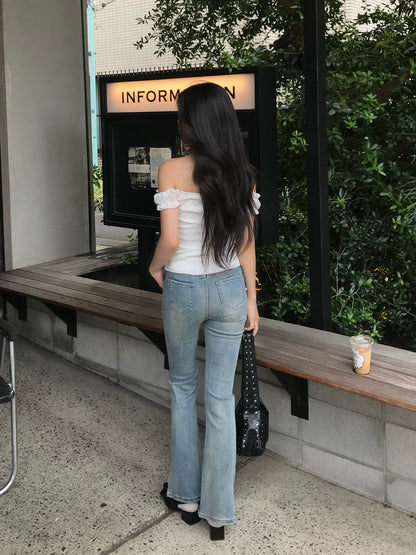 クリスタルストーンフレアデニムパンツ