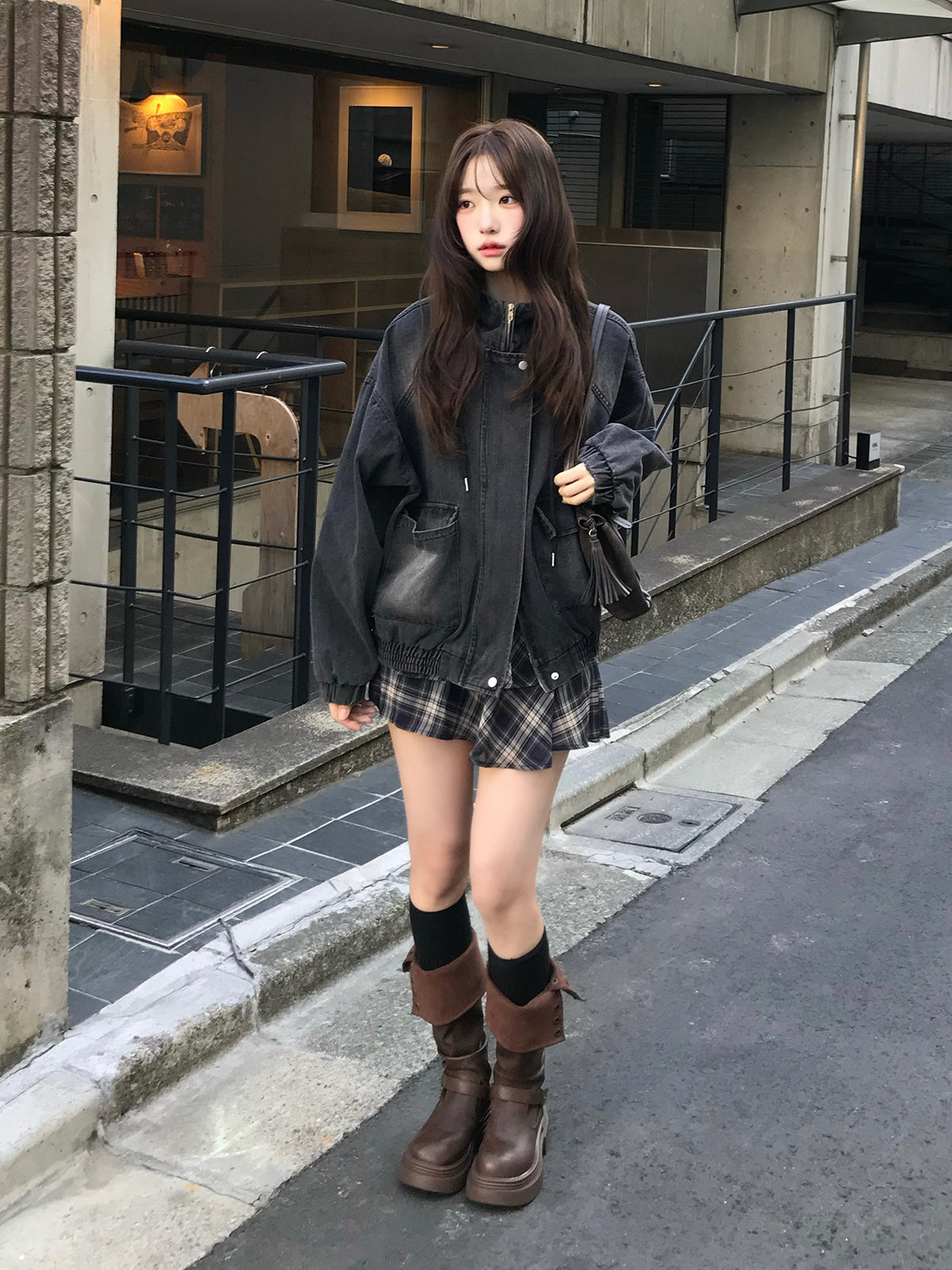 デニムウォッシュダブルジップブルゾン