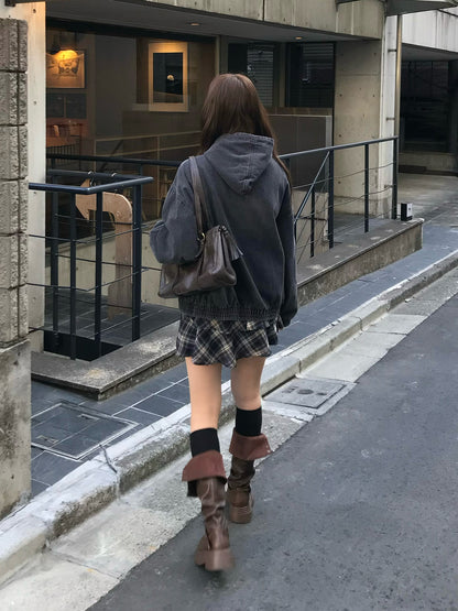 デニムウォッシュダブルジップブルゾン