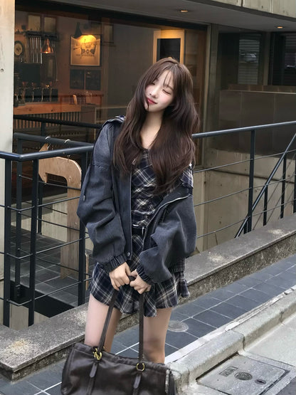 デニムウォッシュダブルジップブルゾン