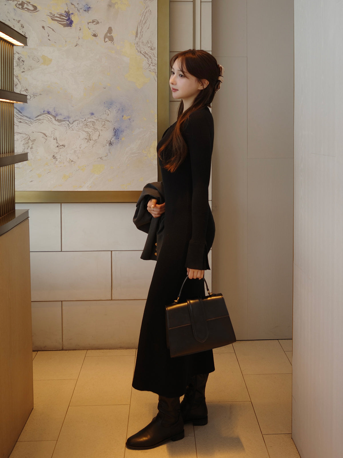 フロントボタンフレアニットワンピース【予約】