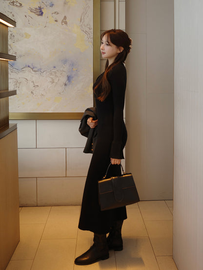 フロントボタンフレアニットワンピース【予約】