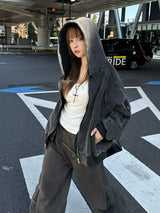 ウォッシュジップデザインブルゾン - グレー