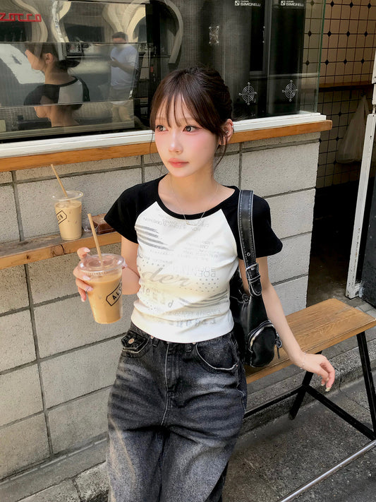 グリッターロゴラグランTシャツ