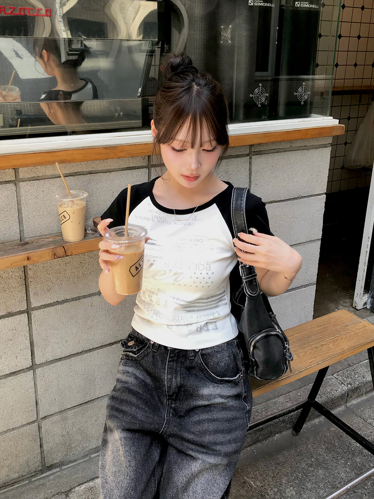 글리터 로고 래글런 T셔츠