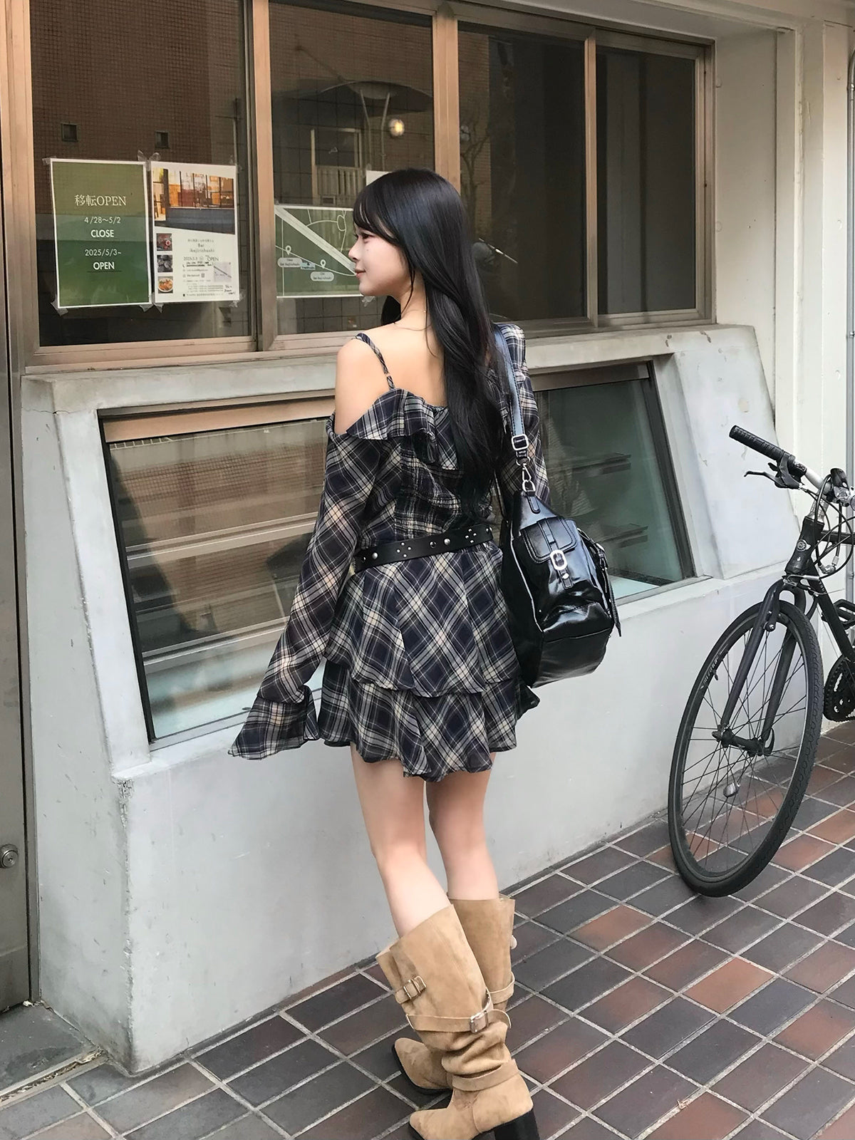 ワンショルチェックミニワンピース