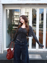 フラワーデザインカーディガンセット - グレー