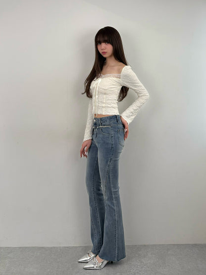 2/20 ★Image Fringe Slim Semi-Flare Denim Pants