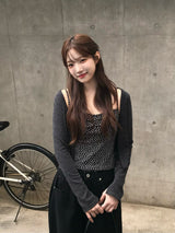 フラワーパターンキャミカーディガンセット - グレー