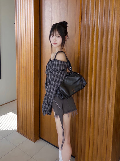 侧带拉链牛仔短裤