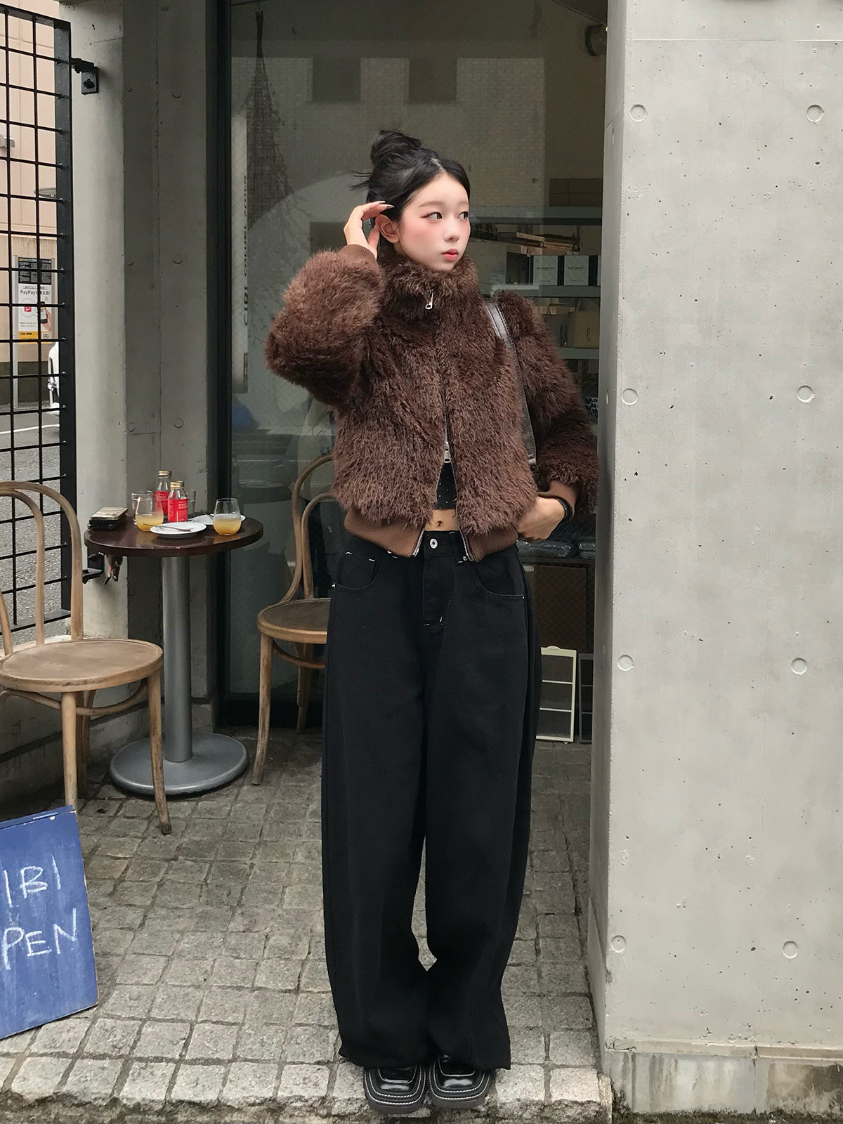 ステッチクロスワイドデニムパンツ