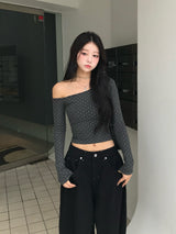 ラメドットワンショルカットソー - グレー