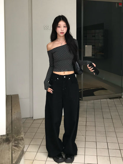 ステッチクロスワイドデニムパンツ