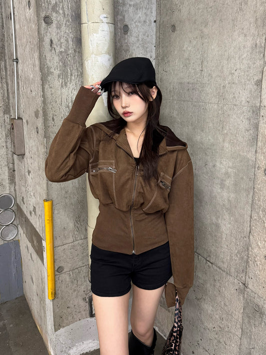 Retro Brown Tight Waist Parka