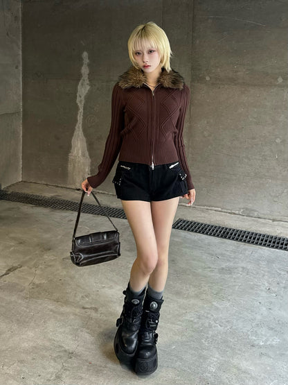 ファータッチカラーダブルジップニット