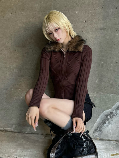 ファータッチカラーダブルジップニット