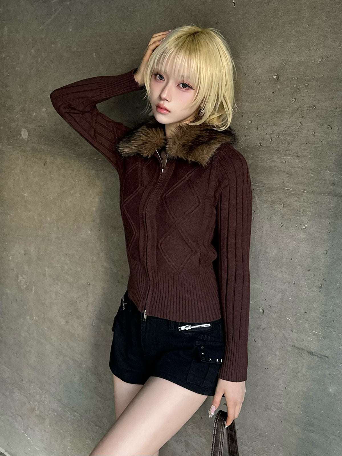 ファータッチカラーダブルジップニット