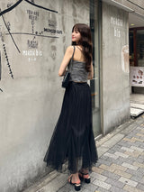 Mermaid tulle pleated skirt - black