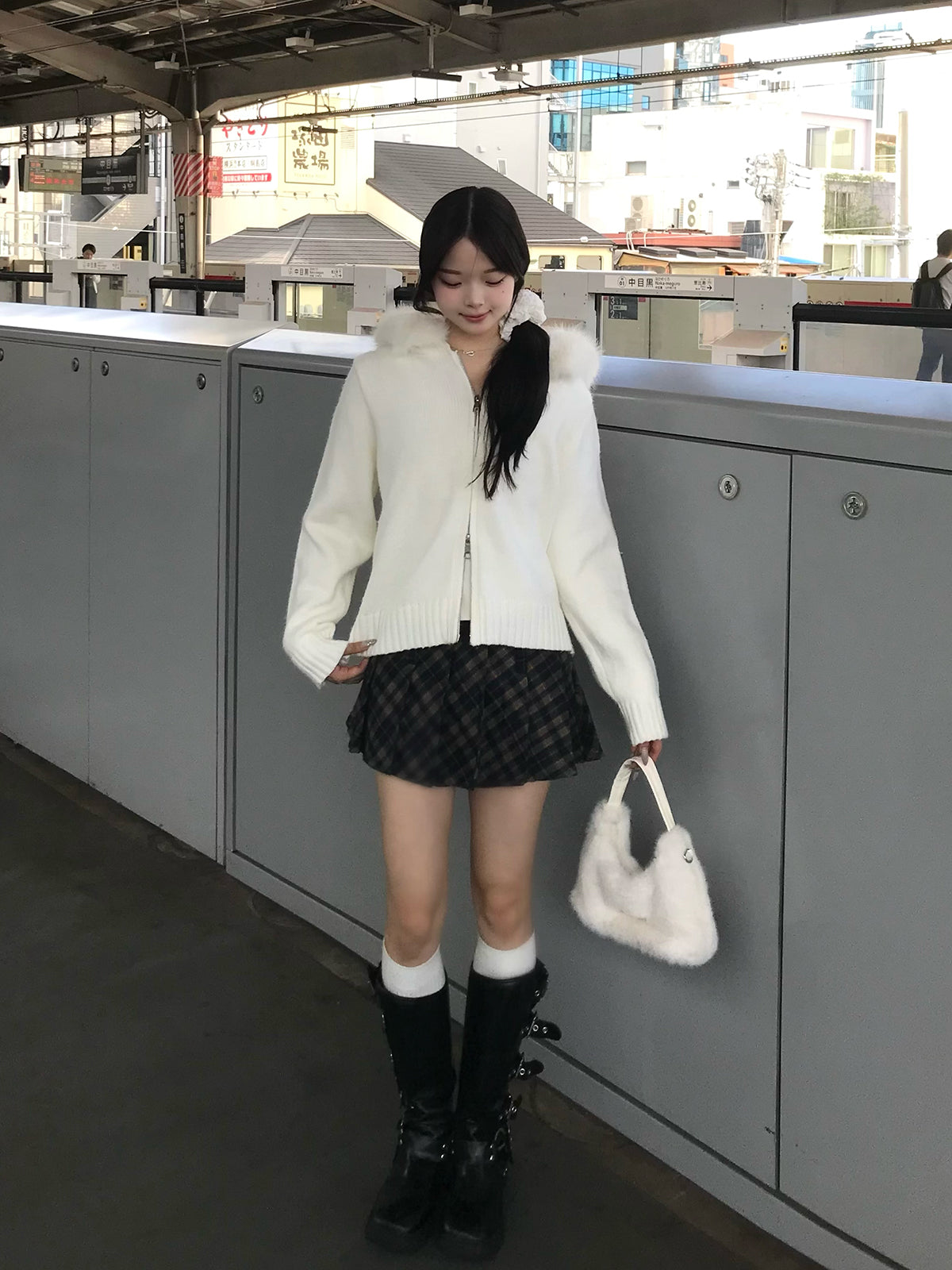 レトロチェックプリーツミニスカパン