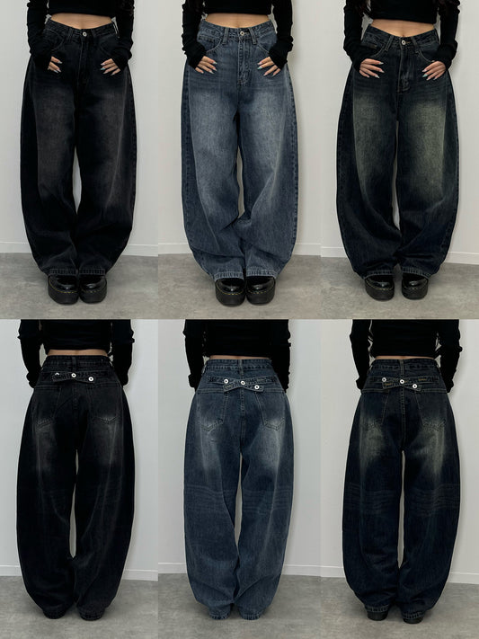 バックアジャストボタンデニムパンツ