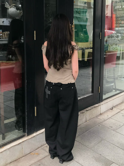 クロススタッズブラックデニムパンツ