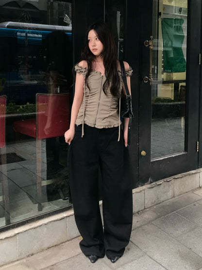 クロススタッズブラックデニムパンツ