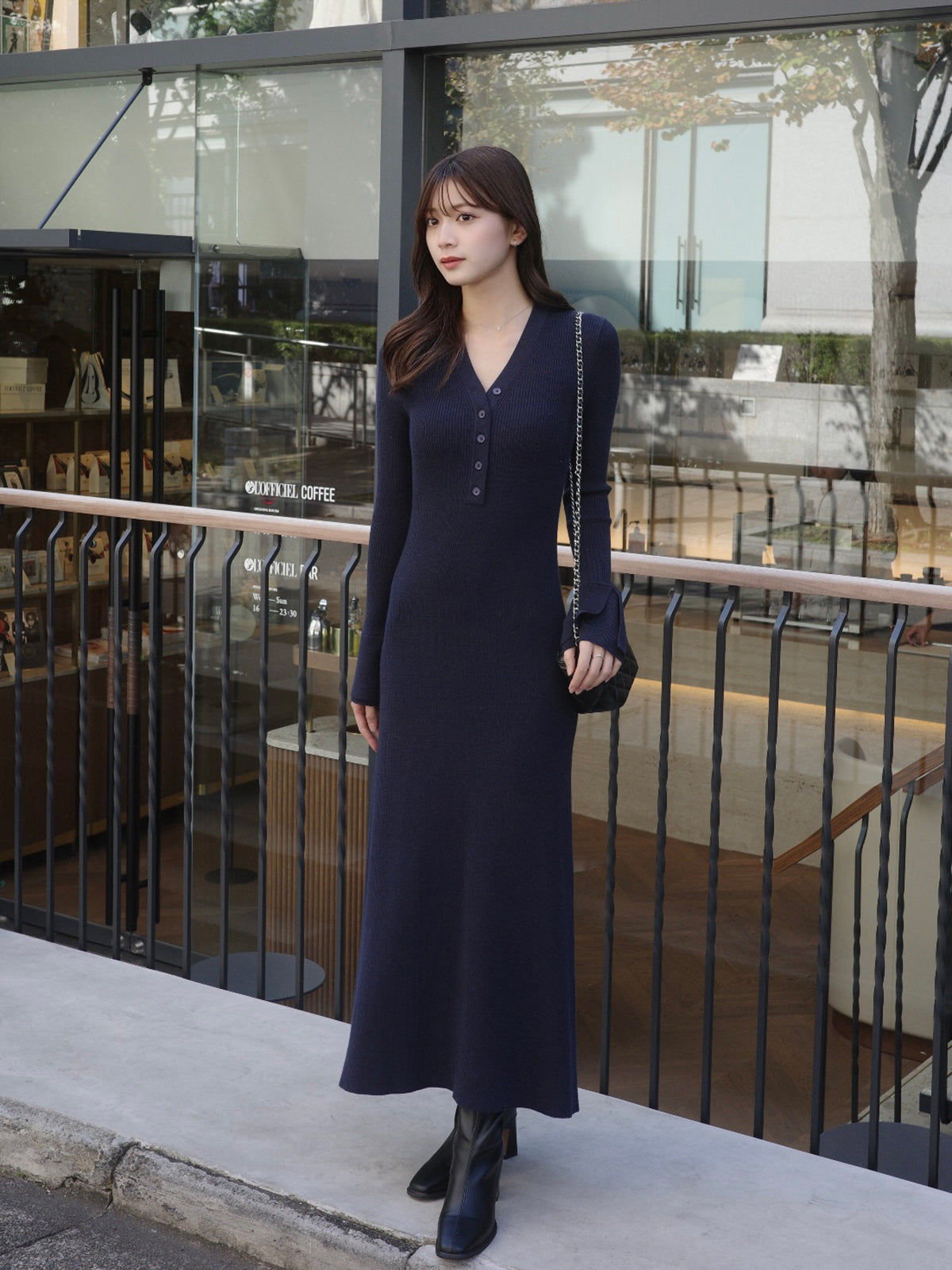 フロントボタンフレアニットワンピース【予約】