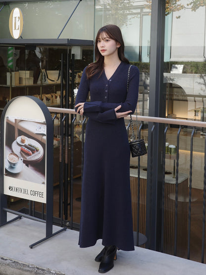 フロントボタンフレアニットワンピース【予約】