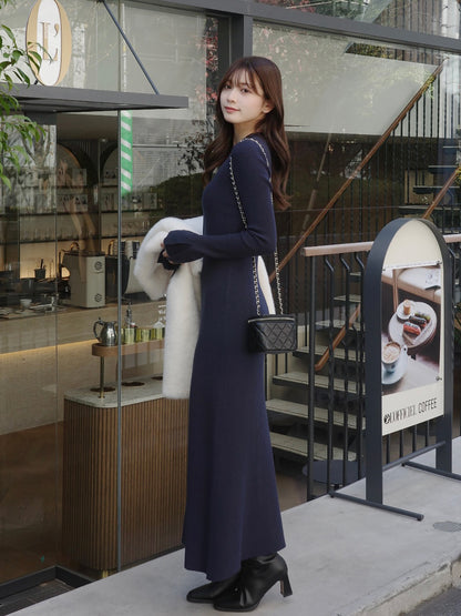 フロントボタンフレアニットワンピース【予約】