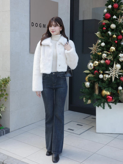 12/11★Size 短款仿毛皮触感彩色大衣