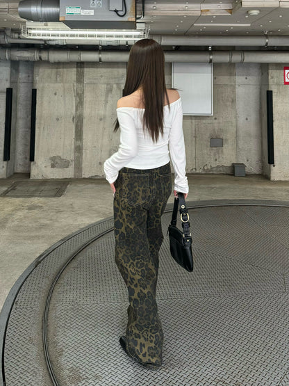 レオパードワイドストレートデニムパンツ