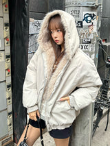 ボリュームファータッチフーディーブルゾン - グレー