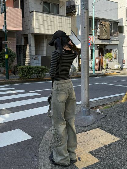 2/27★Photo Double Waist Pocket Work Denim Pants