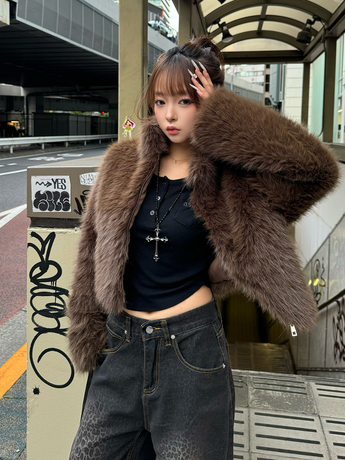 Yori ヨリ　ショートカールファーチョッキ 감기조심😷🤧