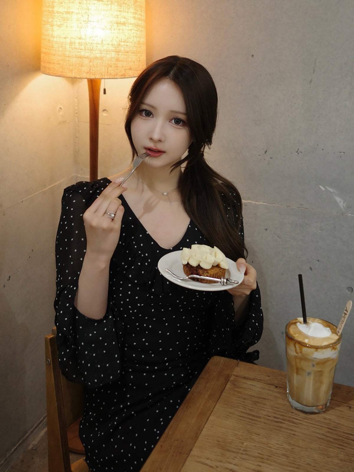 ミニスクエアドットロングワンピース