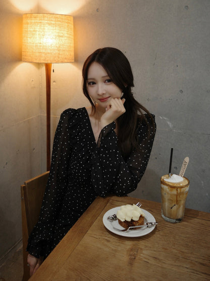 ミニスクエアドットロングワンピース