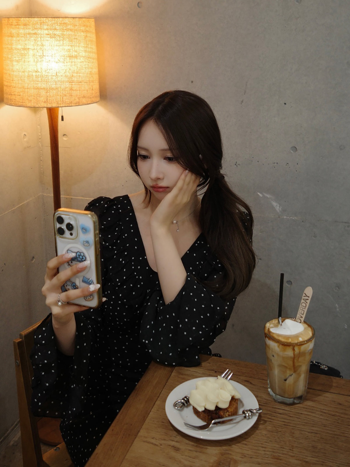 ミニスクエアドットロングワンピース