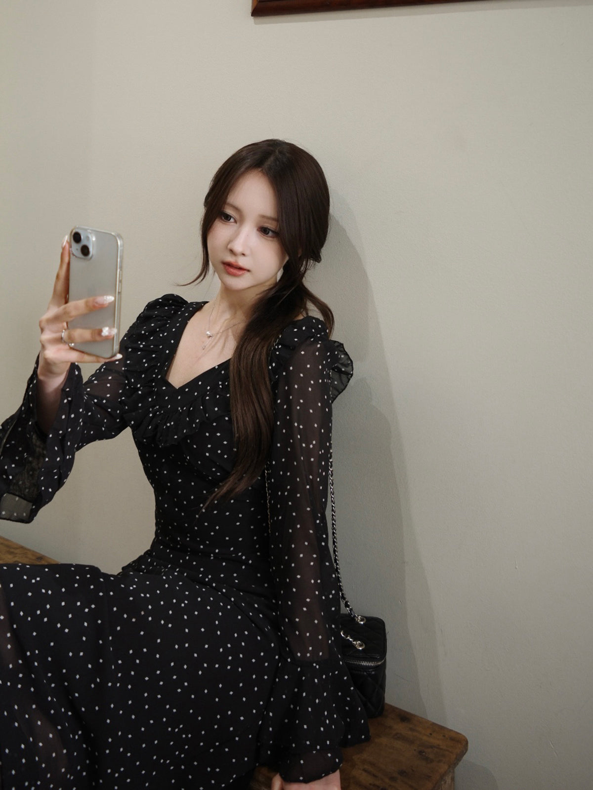 ミニスクエアドットロングワンピース