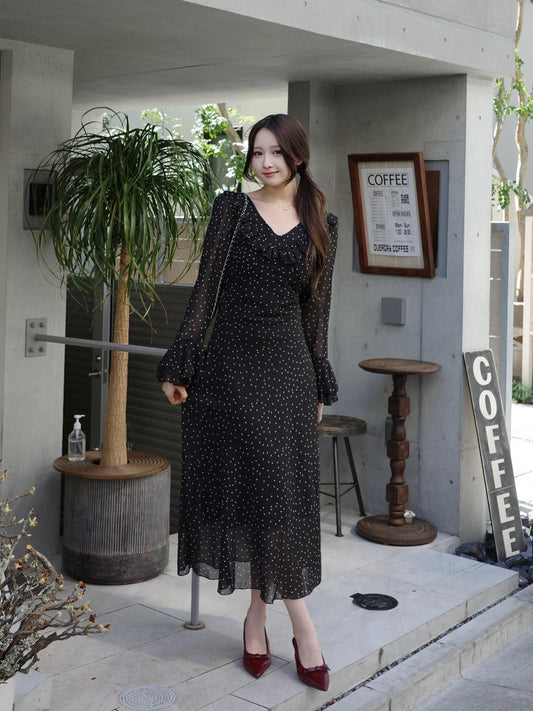 ミニスクエアドットロングワンピース